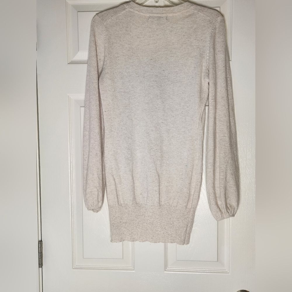 BCBGMAXAZRIA L Cream Lngslvs V-neck 1/4 Buttons ANGORA WOOL Blend Women Sweater - Picture 7 of 10